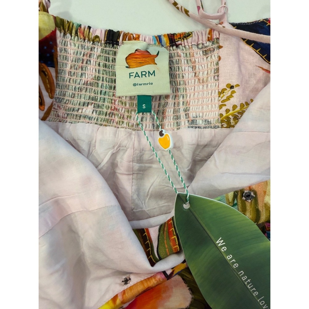 New FARM Rio Into The Jungle Mini Dress Pink Tropical Print Spaghetti Strap,Sml - Picture 8 of 16